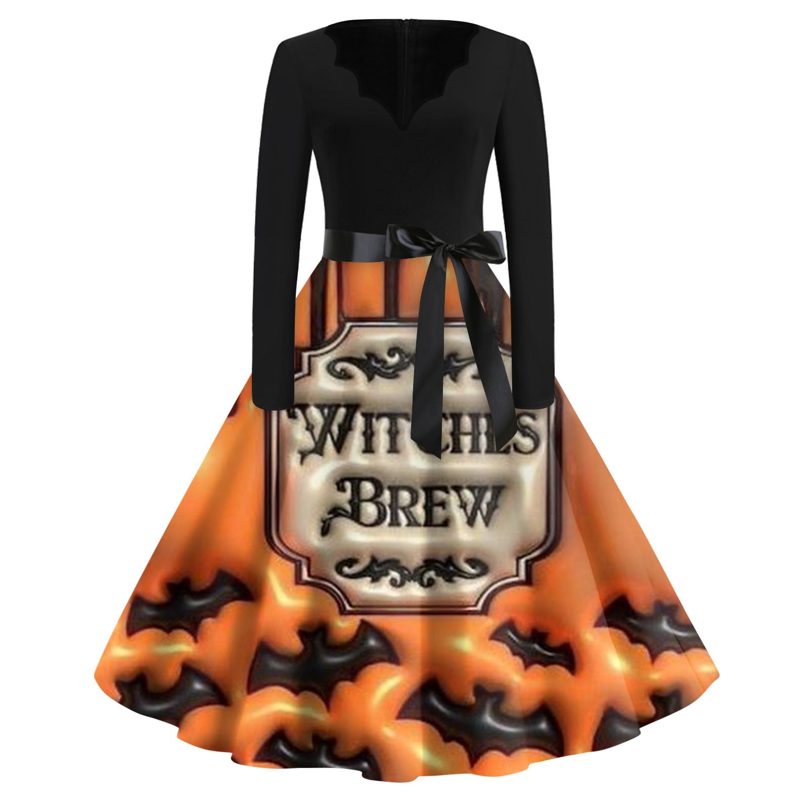 Women's Vintage Halloween Witch Costume Dress Long Sleeve Retro Swing