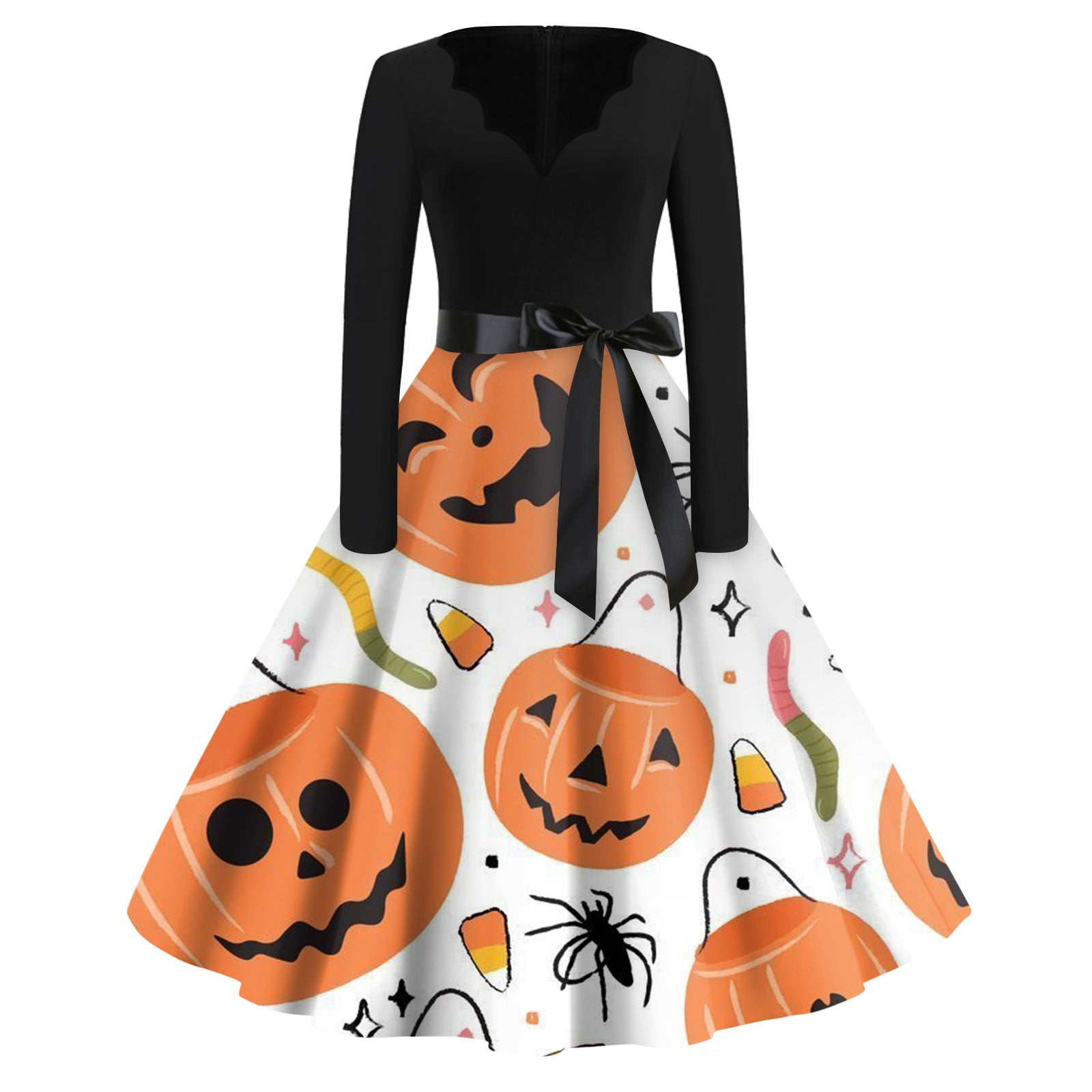 Women's Vintage Halloween Witch Costume Dress Long Sleeve Retro Swing