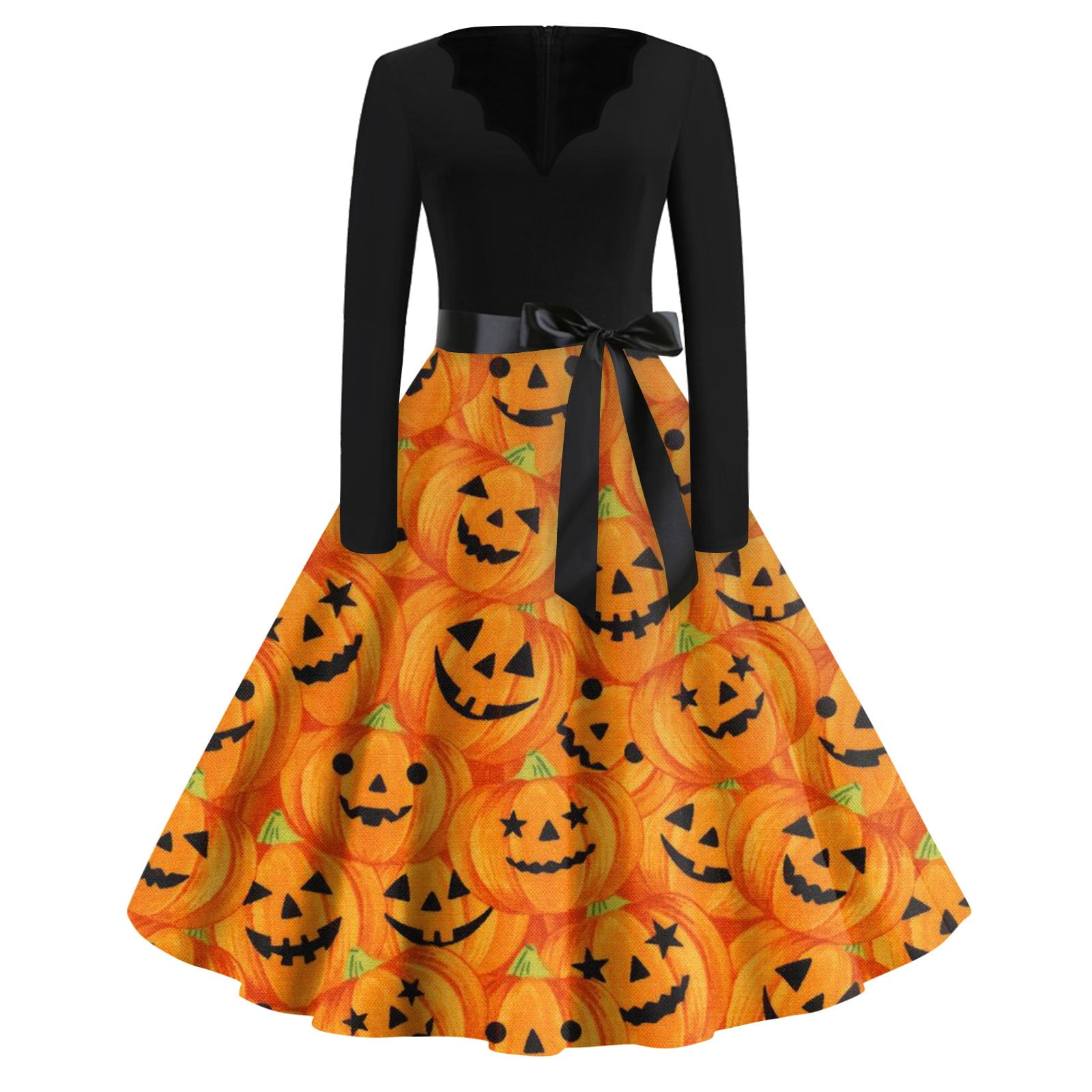 Women's Vintage Halloween Witch Costume Dress Long Sleeve Retro Swing