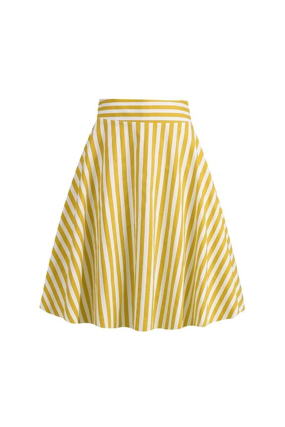 Women's Vintage High Waisted A-Line Skirt Knee Length Vertical Stripe Pattern Pleated Flare Swing Skirt Elegant Office Work Party Cocktail Event Apparel