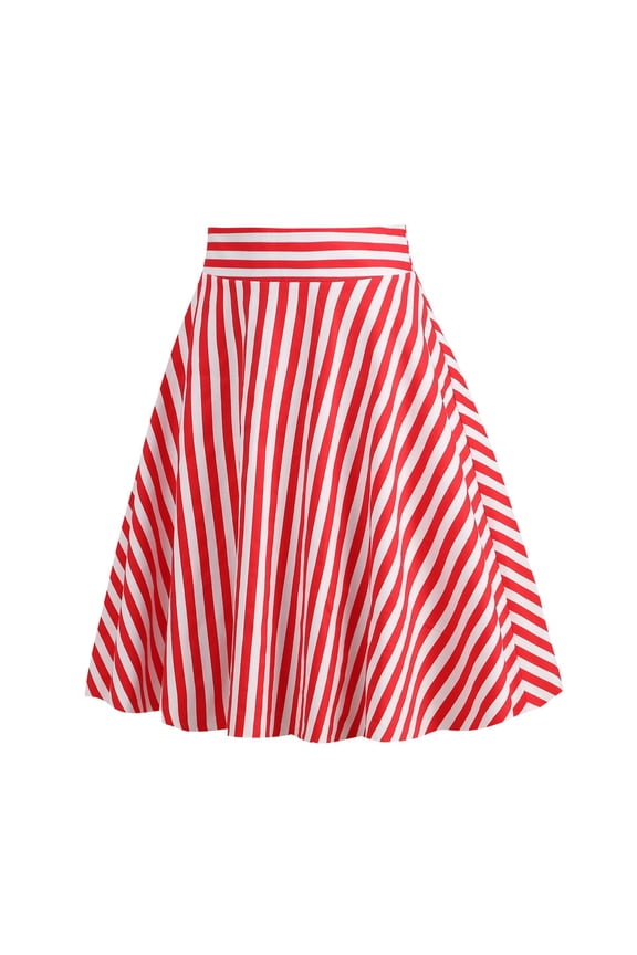 Women's Vintage High Waisted A-Line Skirt Knee Length Vertical Stripe Pattern Pleated Flare Swing Skirt Elegant Office Work Party Cocktail Event Apparel