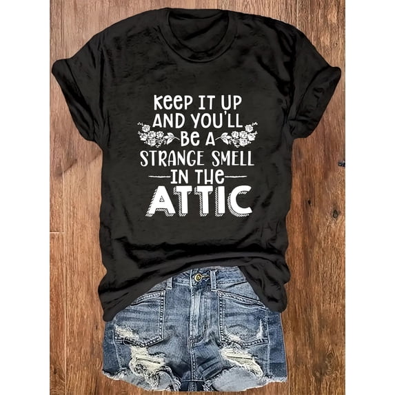 Women's Vintage Humor Graphic Tee, Funny Sarcastic Quote Print T-Shirt, Soft Crew Neck Casual Short Sleeve Top, Everyday Fashion Gift