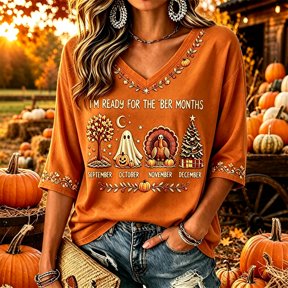 Women's Vintage I'm Ready for The 'BER Months Print Shirt Halloween Thanksgiving Christmas Retro Sweatshirt Cozy 3/4 Sleeve Fall Top S