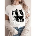 thumbnail image 1 of Women's Vintage-Inspired Geometric Print T-Shirt - Casual Crew Neck, Short Sleeve Top, Machine Washable Polyester, 1 of 7