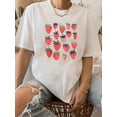 thumbnail image 1 of Women's Vintage-Inspired Strawberry Print T-Shirt - Casual Round Neck, Short Sleeve, Cotton, Machine Washable, in White, Strawberry Shirt, Casual Comfy Tee, Summer Gifts, 1 of 6