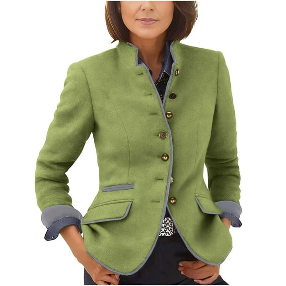 Women's Vintage Jacket Single-Breasted Tweed Blazer Lapel Elegant Classic Fit Jacket Coat Trendy Dressy Fake Woolen Tops (M, Green)