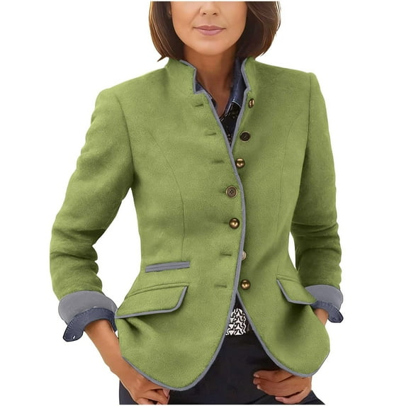 Women's Vintage Jacket Single-Breasted Tweed Blazer Lapel Elegant Classic Fit Jacket Coat Trendy Dressy Fake Woolen Tops (S, Green)