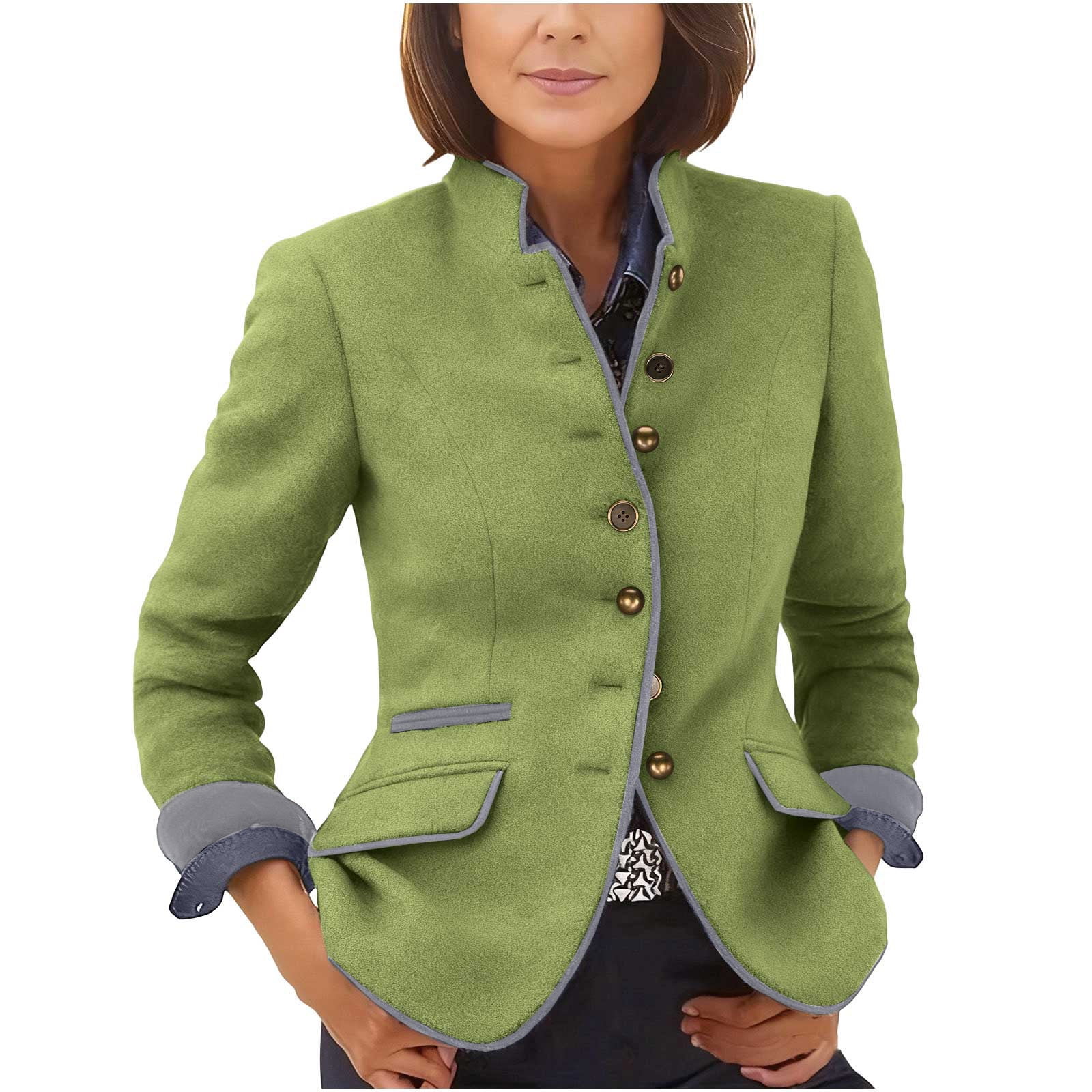 Women's Vintage Jacket Single-Breasted Tweed Blazer Lapel Elegant Classic Fit Jacket Coat Trendy Dressy Fake Woolen Tops (XL, Green)