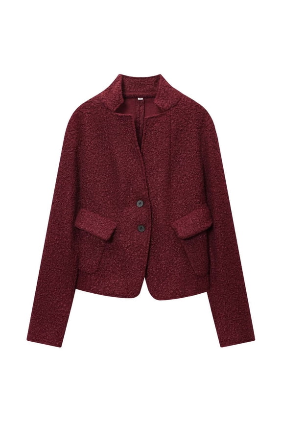 Women's Vintage Jacket Sweaters Button Down Lapel V Neck Long Sleeve Shackets Fleece Fuzzy Thermal Tops with Pockets (L, Wine)