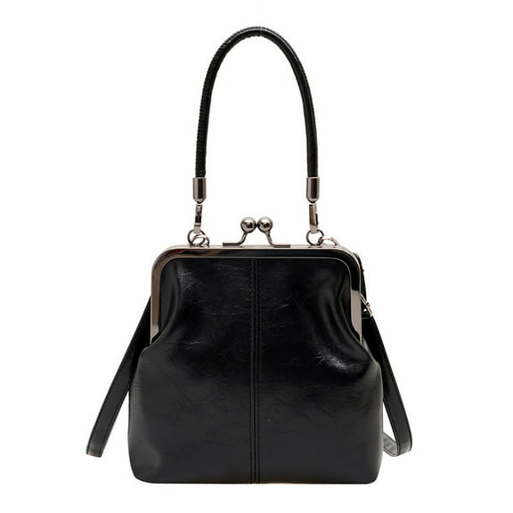 Women's Vintage Kiss Lock Handbag PU Leather Kiss Clasp Shoulder Crossbody Bags Hobo Tote Purses