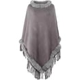 thumbnail image 1 of Women's Vintage Knit Shawl Fashion Fringe Pullover Cape Faux Fur Trim Knit Sweater Coat, 1 of 7