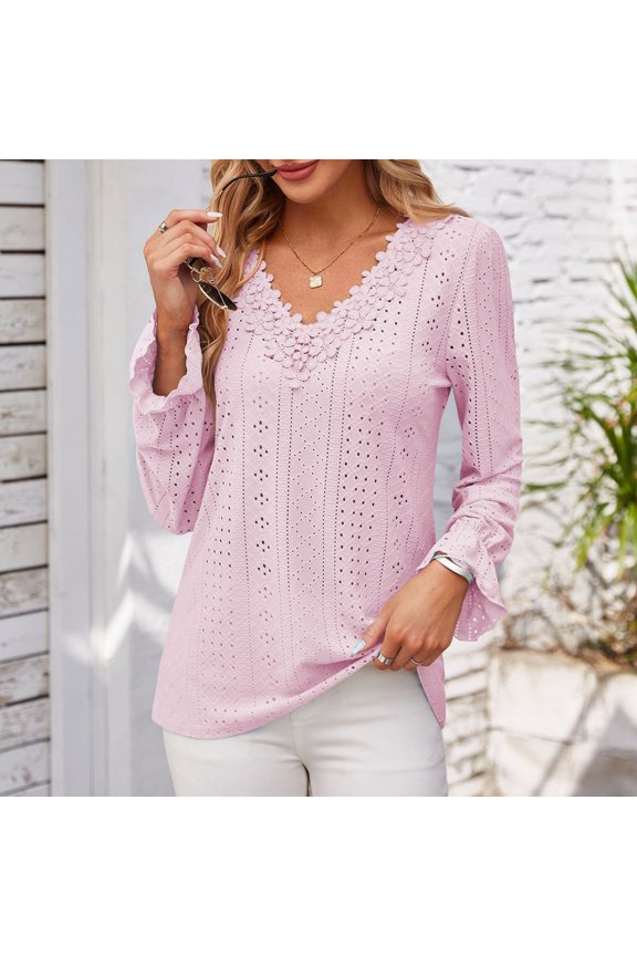 Women's Vintage Lace Patchwork Long Sleeve T-Shirt - Classic and Humorous Design, Comfortable for Spring and Summer, Limited Time Offer Under 10 Dollars
