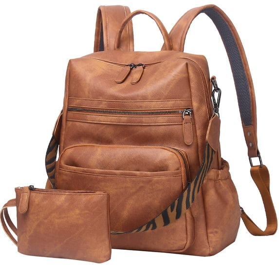 Women's Vintage Leather Backpack Purse,Anti‑theft Daypack Large Travel Backpack Satchel Handbag