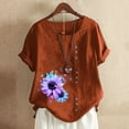 thumbnail image 1 of Women's Vintage And Linen Print Short Sleeved Loose Casual T Shirt Top Graphic T Shirts for Women Workout Clothes Women Women's T Shirt Work Shirts Women Summer Womens Long Sleeve Athletic Shirt, 1 of 4