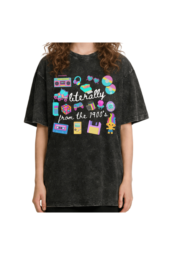 Women's Vintage Literally From The 1900's Retro 90s Nostalgia Graphic Washed T Shirt Casual Black S-2XL Plus Size