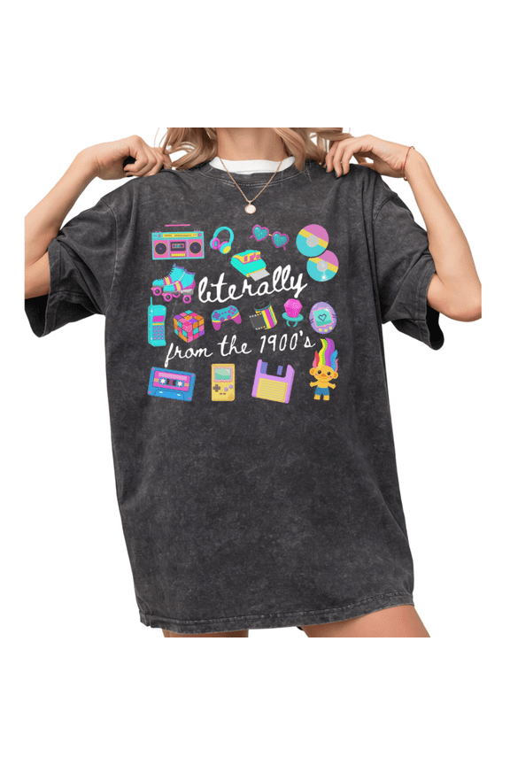 Women's Vintage Literally From The 1900's Retro 90s Nostalgia Graphic Washed T Shirt Casual Black S-2XL Plus Size
