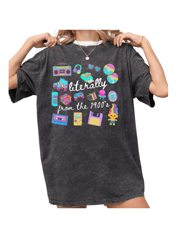 Women's Vintage Literally From The 1900's Retro 90s Nostalgia Graphic Washed T Shirt Casual Black S-2XL Plus Size