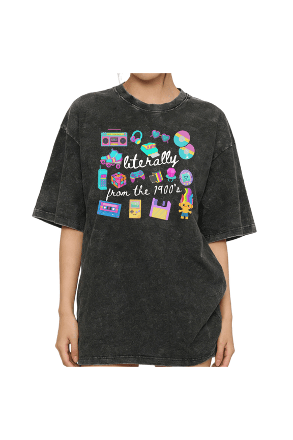 Women's Vintage Literally From The 1900's Retro 90s Nostalgia Graphic Washed T Shirt Casual Black S-2XL Plus Size