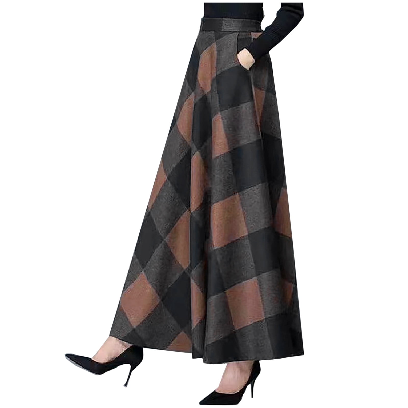 Women's Vintage Long Skirt Printed High Waisted Fall Winter Skirt ...