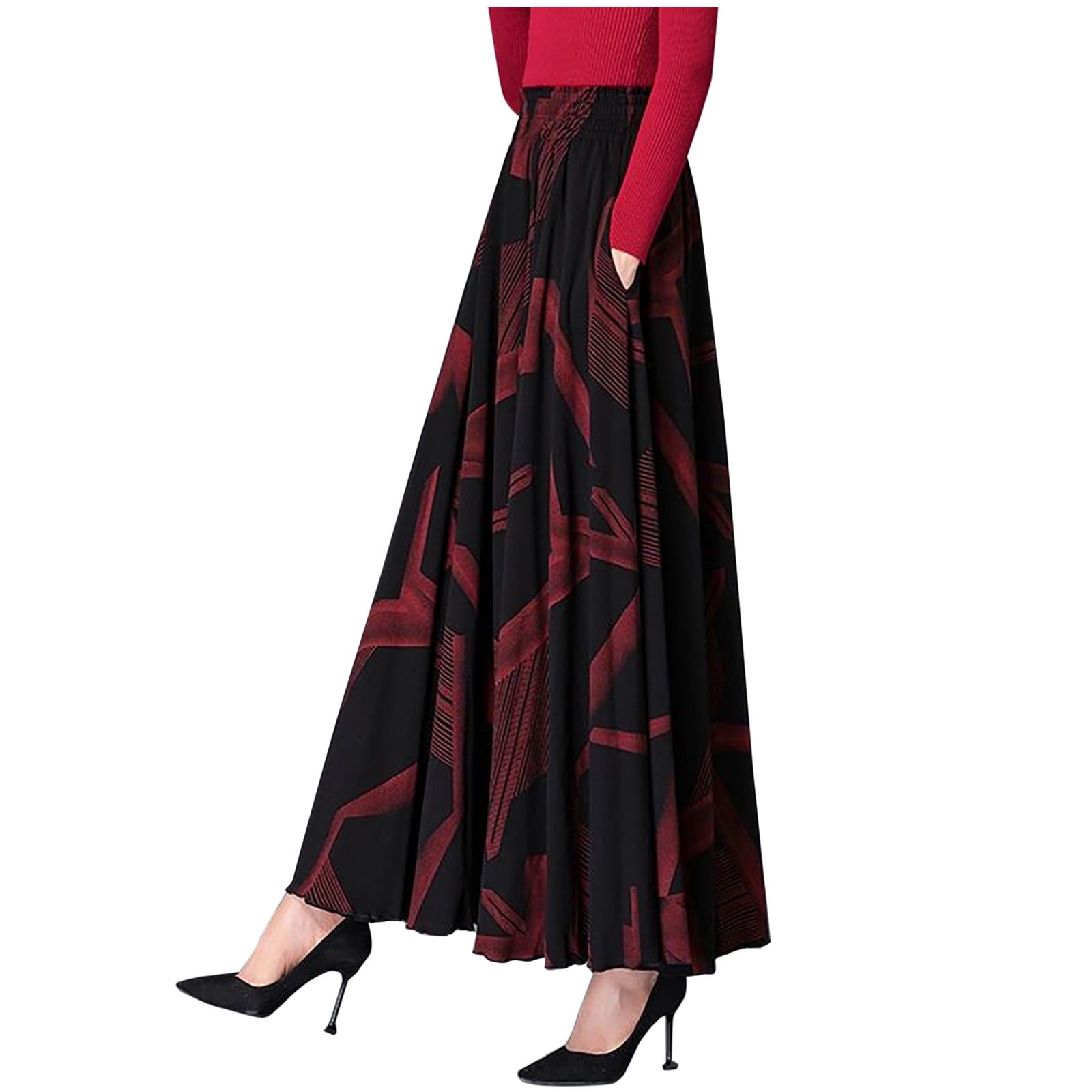 Women's Vintage Long Skirts High Waisted Fall Winter Skirt Casual Flare ...