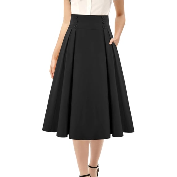 Women's Vintage Long Skirts Solid Color Elegant Elastic Waist Pleated A-Line Casual High Waist Midi Skirt Plus Size