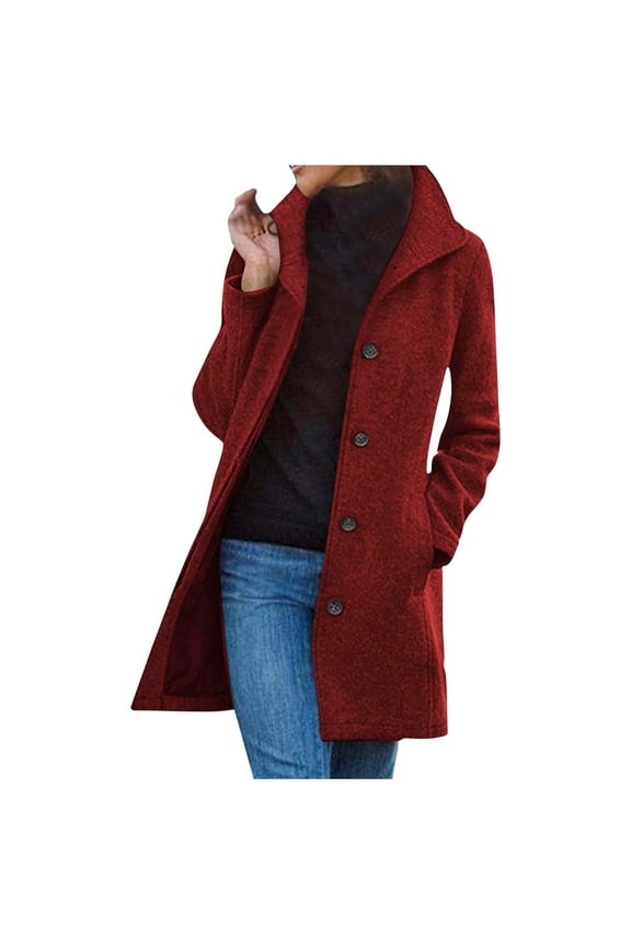 Women's Vintage Longline Solid Wool Coat Autumn Winter Outerwear High Quality Wool Blend Mid Calf Length