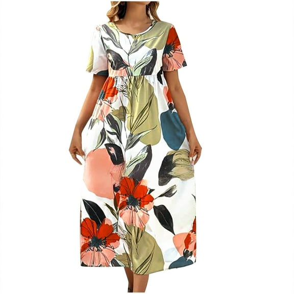 Women's Vintage Loose Print Crew Neck Pocket Sleeveless Dress