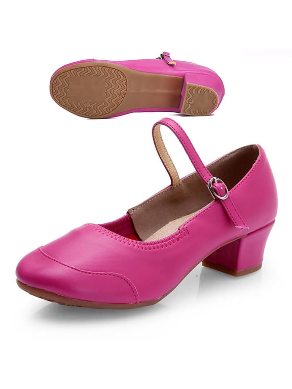 Women's Vintage Mary Jane Block Heel Dance Pumps, Ankle Strap Closed Toe Ballroom Shoes, Elegant Performance Footwear for Wedding, Party Hot Pink 42