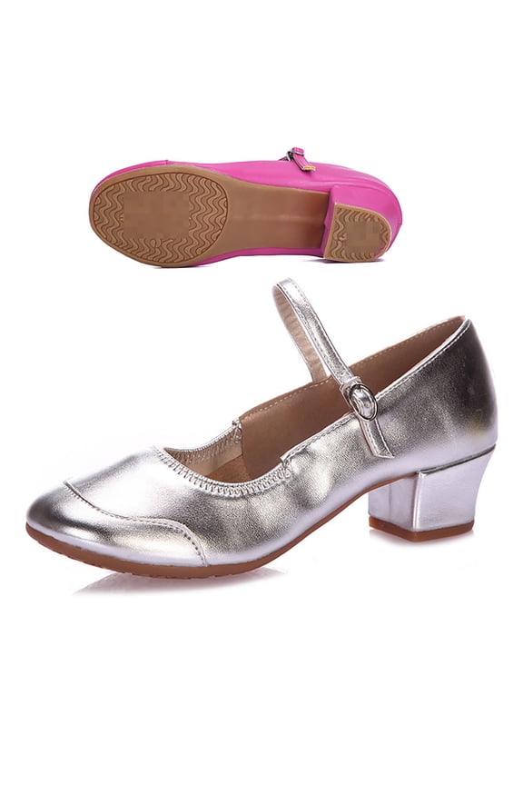 Women's Vintage Mary Jane Block Heel Dance Pumps, Ankle Strap Closed Toe Ballroom Shoes, Elegant Performance Footwear for Wedding, Party Silver 38