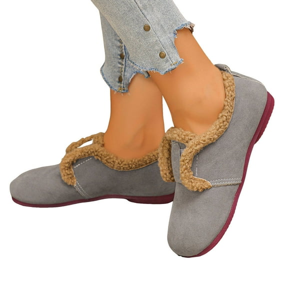 Women's Vintage Mary Jane Flats Winter Snow Boots with Fleece Lined Warm Suede Wide Feet Non Slip Low Heel Ankle Booties