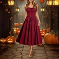 thumbnail image 1 of Women's Vintage Midi Dress Renaissance Peasant Costume Square Neck Lace Up Corset Flattering A-Line Halloween Party Dress Medieval Clothes, 1 of 7