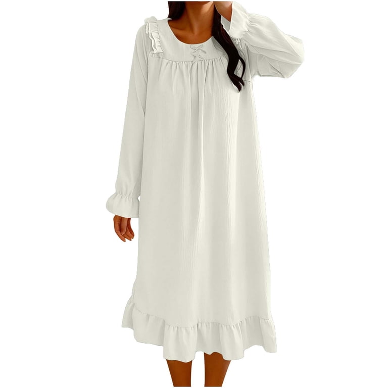 Ctreela Women's Vintage Nightgown Victorian Style Nightshirt Loose Flowy Pleated Lounge Dress Pajama Cami Shirt Sleepwear, Adult Unisex, Size: 2XL