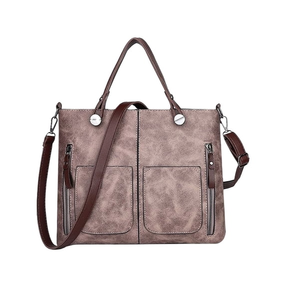 Women's Vintage Oil Wax Leather Tote Bag with Multiple Pockets and Removable Shoulder Strap for Work Commute and Shopping