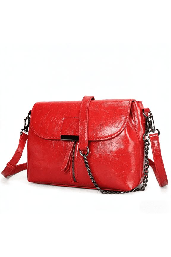 Women's Vintage Oil Waxed Leather Crossbody Bag - Small Satchel Purse with Adjustable Chain Strap, Multi-Pocket Messenger Shoulder Bag for Work Travel Daily
