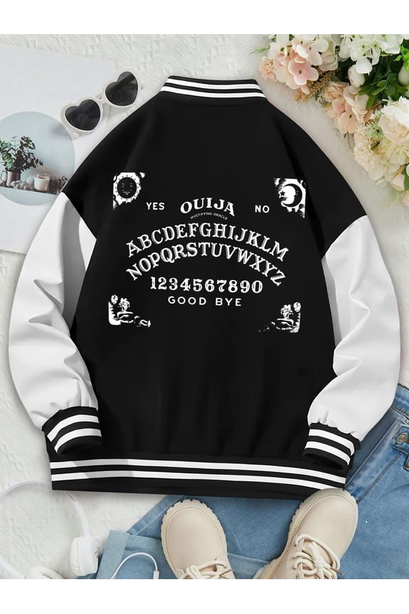 Women's Vintage Ouija Board Baseball Jacket Hoodies Witch Occult Bye For Ladies Baseball Hoodies