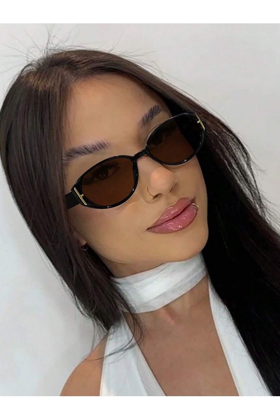 Women's Vintage Oval Frame Polycarbonate Temples Fashion Glasses, Versatile & Protective for Outdoor Use