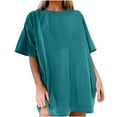 thumbnail image 1 of Women's Vintage Oversize T Shirt Round Neck Drop Shoulder Longline Short Sleeve Solid Tee Shirt Tops, 1 of 5