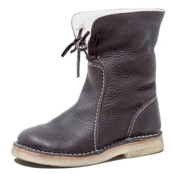 Women's Vintage PU Leather Snow Boots, Waterproof Warm Lining Mid-Calf Boots for Winter, Comfortable Retro Style Boots for Women