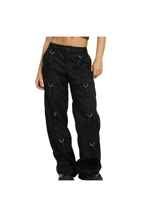 Women's Vintage Parachute Pants, Low Waist Baggy Y2K Cargo Pants Bandage Hip Hop 90s E-Girl Grunge Jogger Streetwear