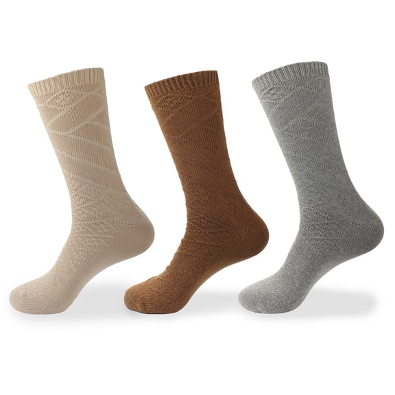 Women's Vintage Pattern Style Cotton Casual Knitting Comfy Retro Warm Boot Crew Socks, 3 Pairs Asst G
