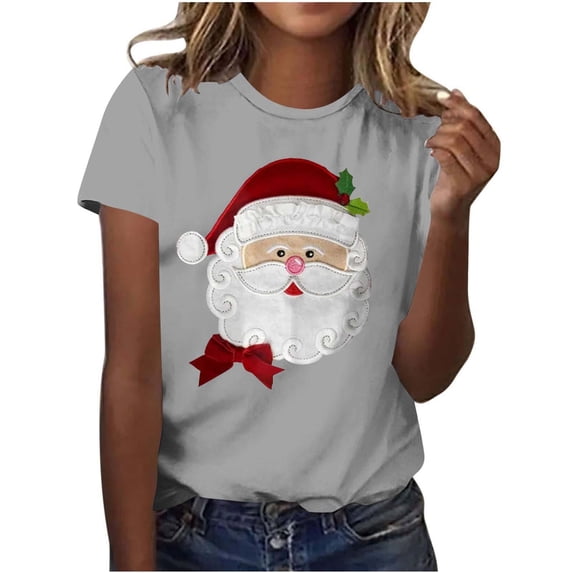 Women’s Vintage Pink Santa Claus Face Christmas T Shirt Jolly Holiday Graphic Short Sleeve Crewneck Tee Cute Festive Xmas Top for Women Casual Holiday Wear