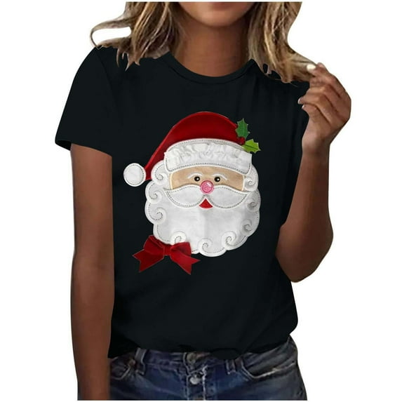 Women’s Vintage Pink Santa Claus Face Christmas T Shirt Jolly Holiday Graphic Short Sleeve Crewneck Tee Cute Festive Xmas Top for Women Casual Holiday Wear