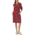 thumbnail image 1 of INSPIRE CHIC Women's Vintage Plaid Dresses Collar V Neck Long Sleeve Check Casual Knee Length Shirt Dress S Red, 1 of 6