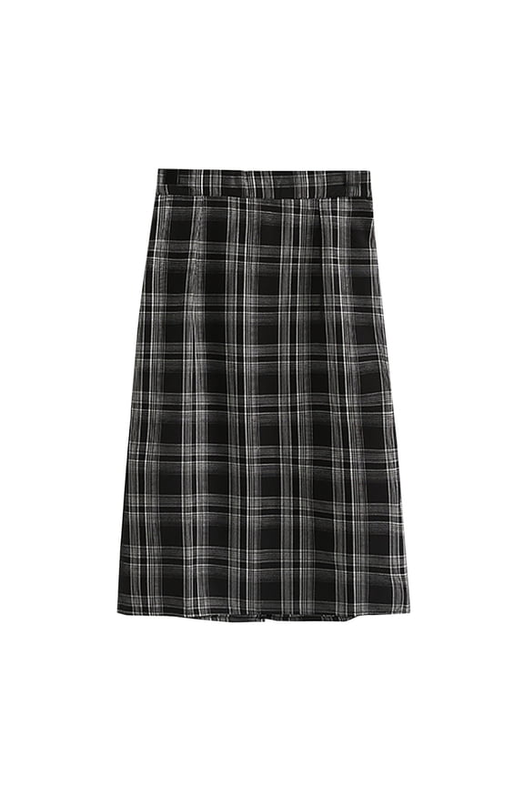 Women's Vintage Plaid Wool Skirts, Elegant Elastic High Waist Tartan Midi Pencil Skirts for 2025 Fall Winter