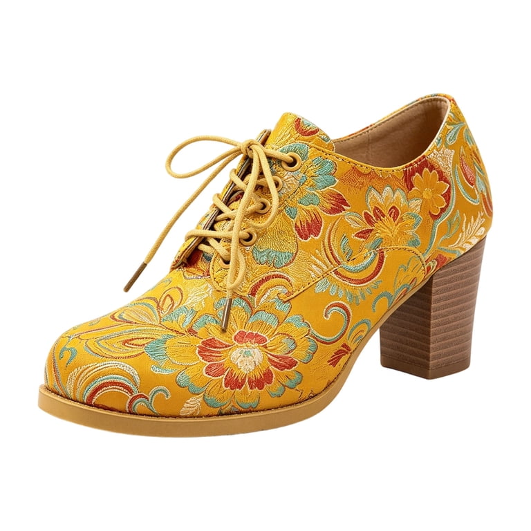 Women's Vintage Pointed Toe Dressy Shoes Embroidered Short Ankle