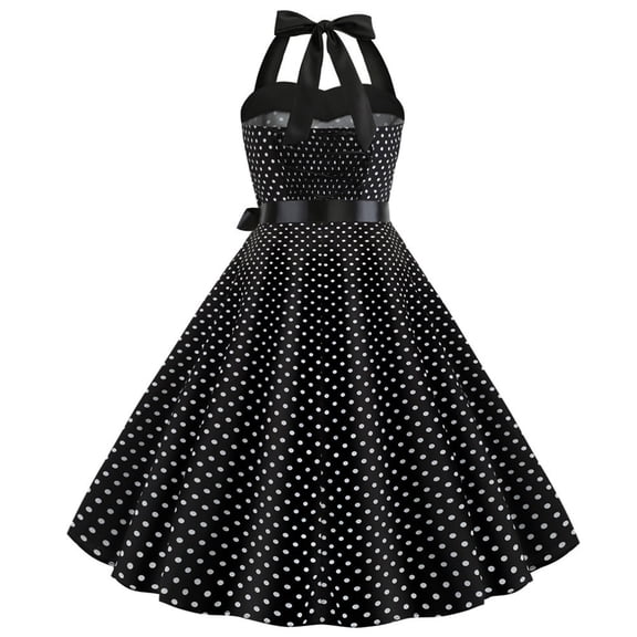Women's Vintage Polka Dot Halter Dresses 1950s Retro Rockabilly Cocktail Swing Dresses 50s 60s Prom Dress Tea Length