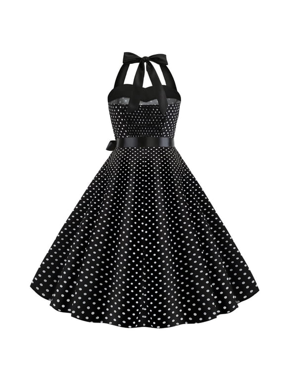 Women's Vintage Polka Dot Halter Dresses 1950s Retro Rockabilly Cocktail Swing Dresses 50s 60s Prom Dress Tea Length