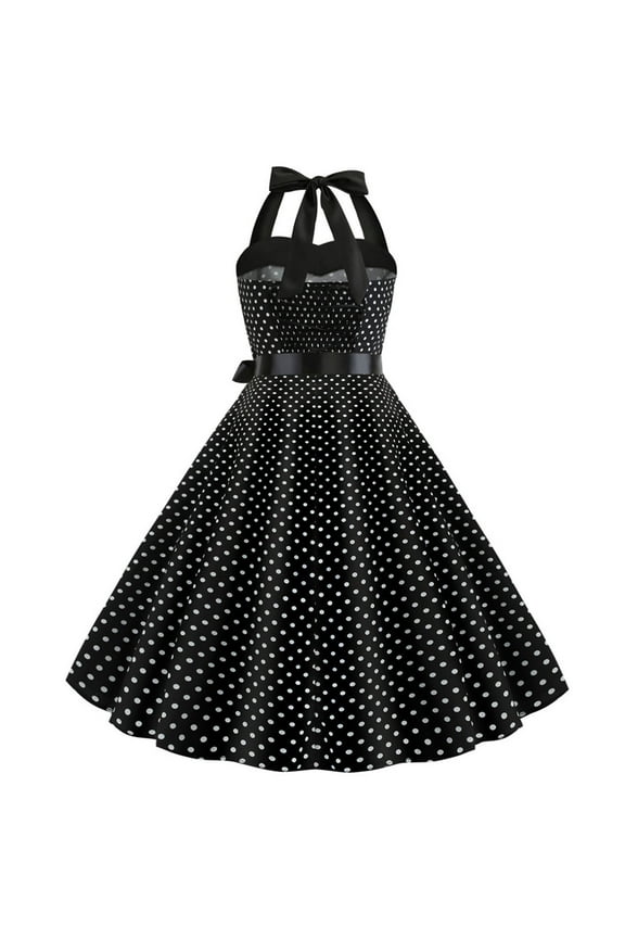Women's Vintage Polka Dot Halter Dresses 1950s Retro Rockabilly Cocktail Swing Dresses 50s 60s Prom Dress Tea Length