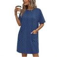 thumbnail image 1 of Women's Vintage Polka Dot Print T Shirt Dress Short Sleeve Crew Neck Knee Length Loose A Line Dress with Pockets Casual Summer Sun Dress Stylish Breathable Daily Dress, 1 of 6