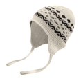 thumbnail image 1 of Women's Vintage Print Knit Hat, Retro Pattern Beanie with Ear Flaps, Winter Warm Skull Cap, Outdoor Sports Hat, Stretchable Casual Cap, Unisex Retro Style - Beige, 1 of 3